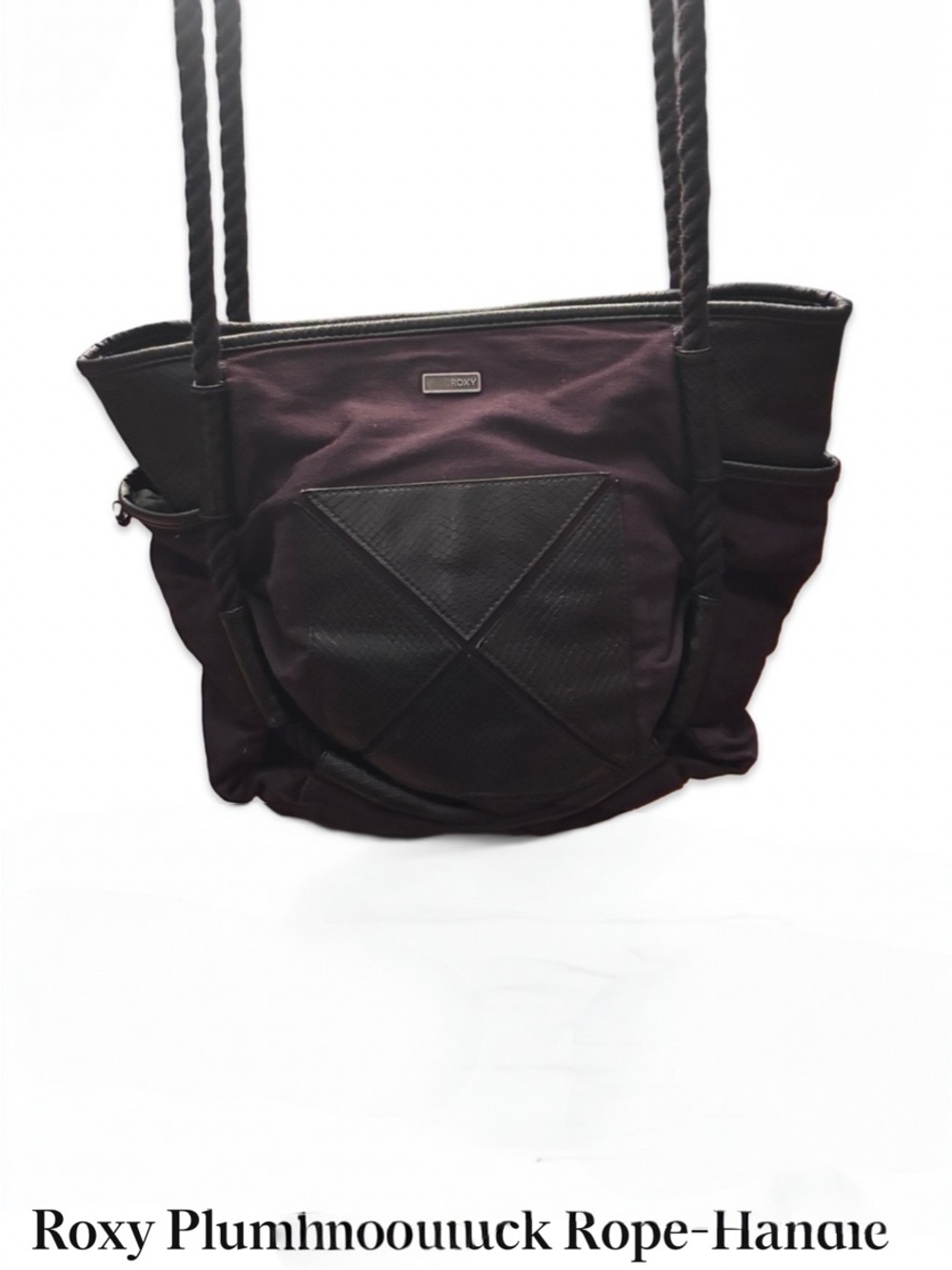 Roxy Plum and Black Rope-Handle Canvas Tote